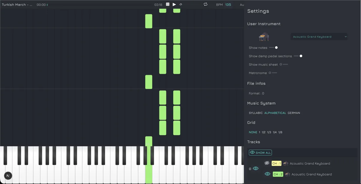 Screenshot of the Vitzik track and channel controls for hiding instruments